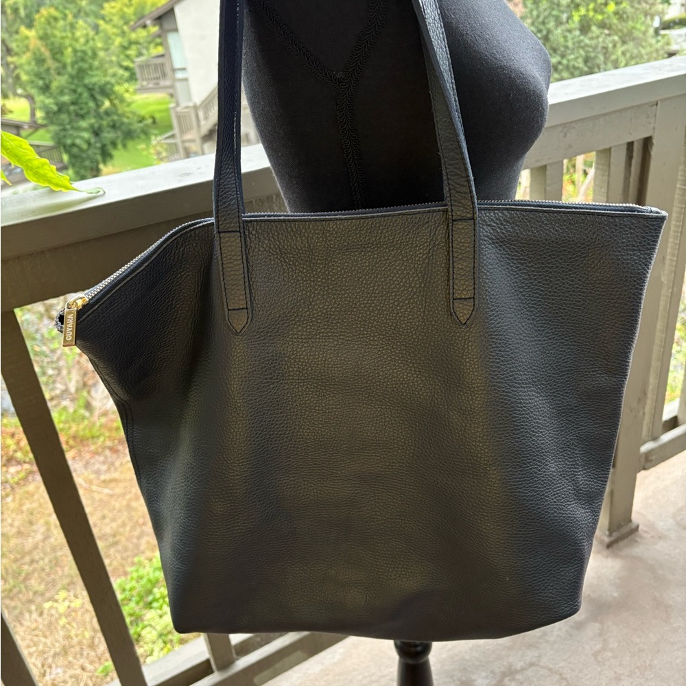 Cuyana Blue Pebbled Soft Leather Tote Bag